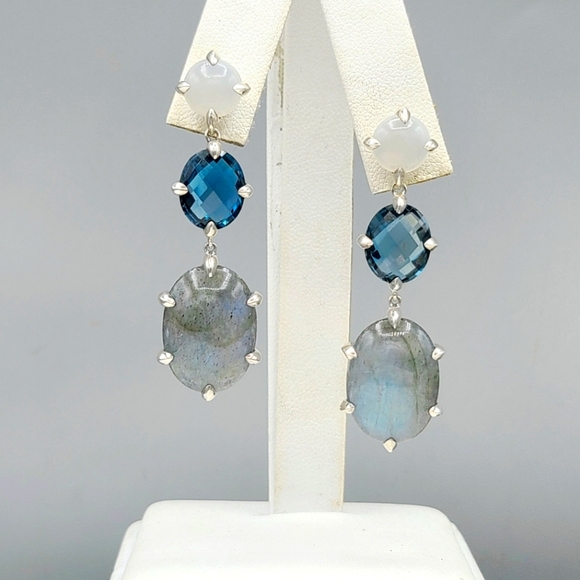 David Yurman Chatelaine Convertible Drop Earrings with Labradorite, Hampton Blue - Picture 4 of 4